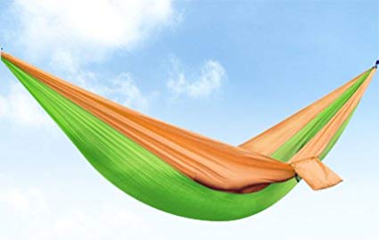 Yosoo(TM) Double Hammock - Lightweight Indoor and Outdoor Nylon Parachute Hammocks for Camping, Backpacking & Travel. Tree Ropes Included (yellow & green)