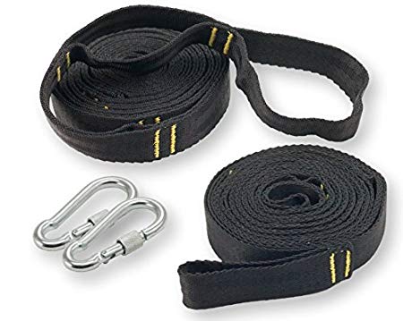 Sturdy Hammock Tree Straps with 2 Long, Heavy Duty Camping Hammock Strap Kit, Carabiners & Case by Happy Hammock Co.