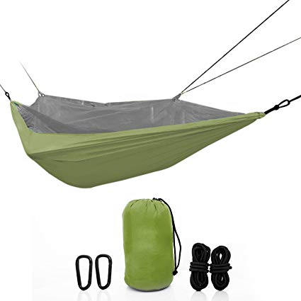 ETCBUYS Two Person Camping Hammock - Lightweight Nylon Portable Hammock, Parachute Double Hammock For Backpacking, Camping, Travel, Beach, Backyard - Hammock Ropes Included