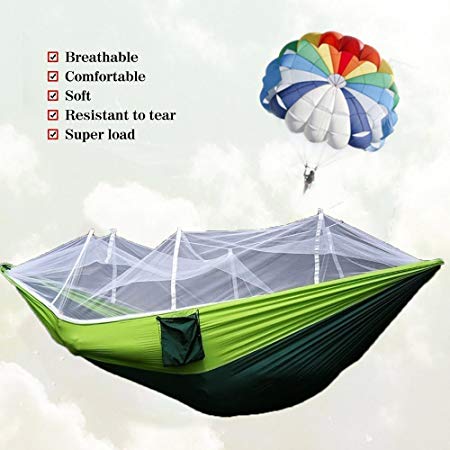 Camping Hammock, Portable Hammock Double Hammock with Mosquito Net for Travel, Indoor, Outdoor, Hiking, Backpacking, Backyard, Beach