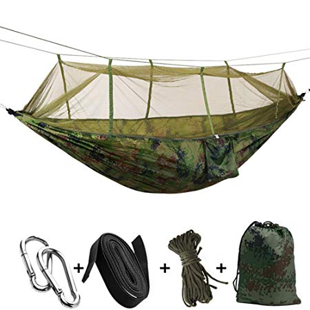 Hammock for Camping Hammock with Mosquito Net Outdoor Double Lightweight Nylon Parachute Hammock for Hiking Backpacking Travel Beach Yard