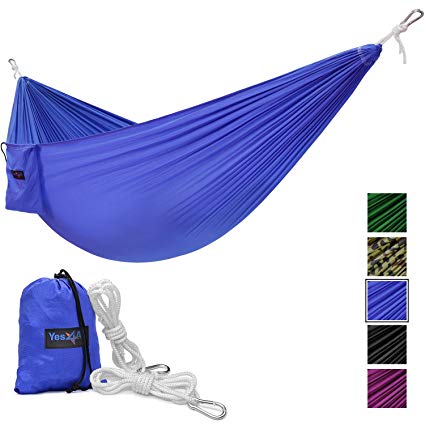 Yes4All Lightweight Camping Hammock with Carry Bag – Multi Color Available (Double) & Tree Strap (Optional)