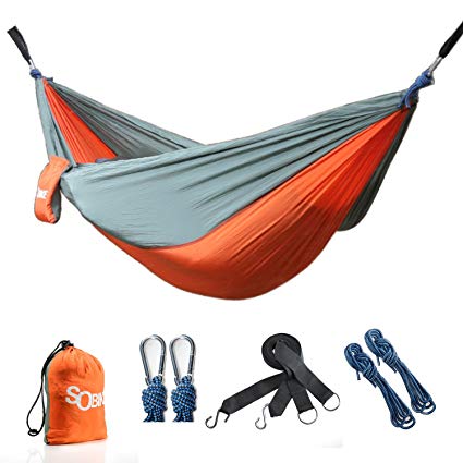 Sobike Camping Hammock with Tree Straps - Portable Lightweight Durable Parachute Hammock for Outdoors Yard, Stainless Steel Carabiners