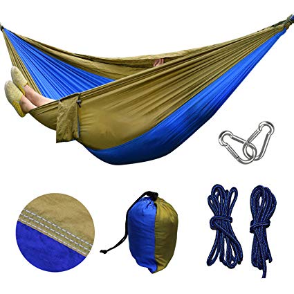 Portable Camping Hammock,Lightweight Nylon Parachute Hammock Travel Bed for Indoor, Outdoor,Camping, Hiking, Backpacking, Backyard Camp with Hammock Straps