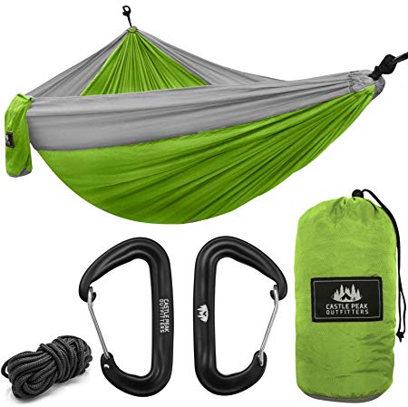 Castle Peak Outfitters XL Double Hammock Swing Rip Stop Parachute Nylon - Floating Bed, Free Standing Hanging Camping Hammock For Sleeping, Portable Backpacking Bedroom, Yard, Outdoors, Traveling