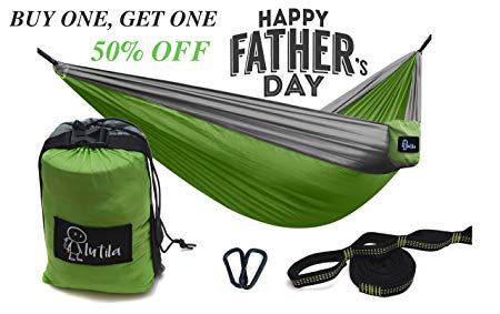 Lutila Double Camping Hammock- Lightweight PREMIUM Ripstop Nylon Hammock with Tree Straps and Carabiners