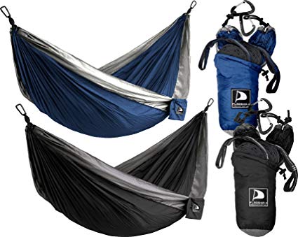 Flagship-X 2 Pack Double Camping Hammocks Packable for Backpacking Black and Blue