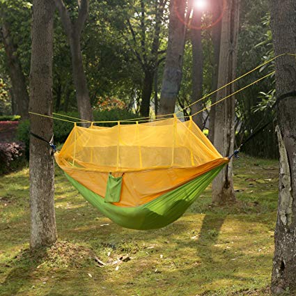 ALPS Nylon Fabric Travel Portable Camping summer single Hammock with Mosquito Net PLUS high-quaility tree straps with carabiners and Perfect for Free Hiking, Backpacking & Travel