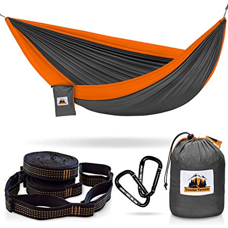 Traveler Fantasy Hammock for Camping Complete Bundle - 70% OFF! - HUGE Sale! Ending Soon!- Top Rated, Portable – Includes: Double Parachute Hammock, 2 Heavy Duty 10' Tree Straps, Carabiners, Gift