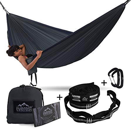 Camping Hammock - Everest | Double Outdoor Hammocks with Carabiners & Tree Saver Straps Parachute Ripstop Diamond Weave Nylon Lightweight Portable for Hiking, Backpacking & Travel