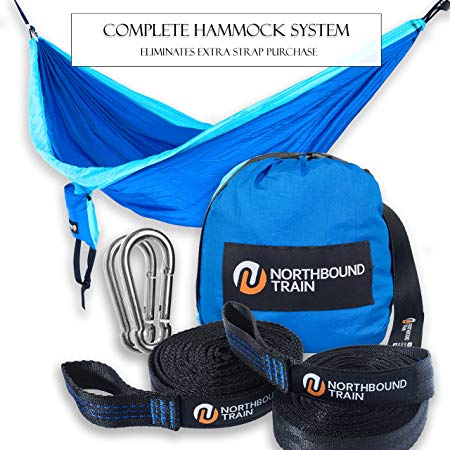 Double Camping Hammock with Tree Straps, Best Portable Parachute Hammocks for Hiking, Beach Fun, or Backyard Relaxation