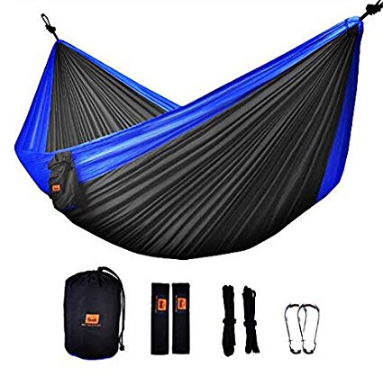 Camping Hammock - ONTODEX Double Parachute Hammock with Tree Straps for Travel, Backpacking, Hiking, Camping and Outdoors Activities