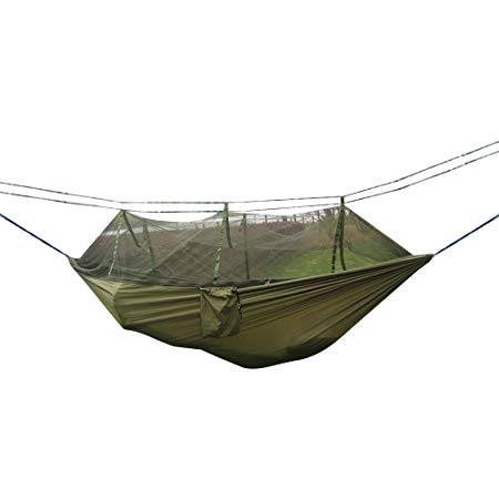 Camping Hammock, Agile-Shop Mosquito Net Outdoor Travel Bed Lightweight Parachute Fabric Double Hammock For Indoor, Camping, Hiking, Backpacking, Backyard - Green