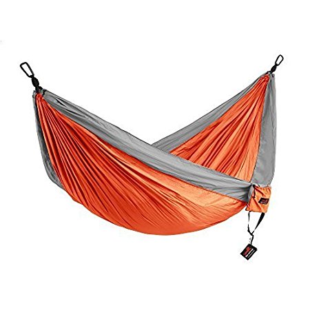 HONEST OUTFITTERS Double Camping Hammock With Hammock Tree Straps,Portable Parachute Nylon Hammock for Backpacking travel 118L x 78W Inches Orange/Grey