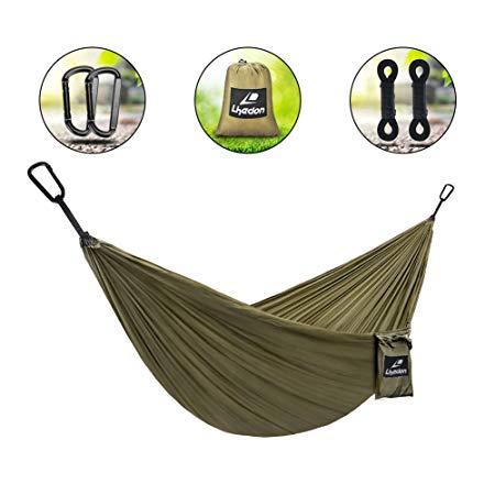 Camping Hammock by Lhedon,Ultralight Portable Hammock with Quick-Drying Parachute Nylon, 2 Nylon Slings and 2 Solid Carabiners,Ideal for Backpacking,Travel,Beach,Yard,Garden