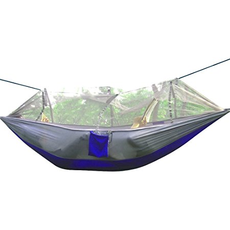 Camping Hammock, Rusee Mosquito Net Outdoor Hammock Travel Bed Lightweight Parachute Fabric Double Hammock For Indoor, Camping, Hiking, Backpacking, Backyard