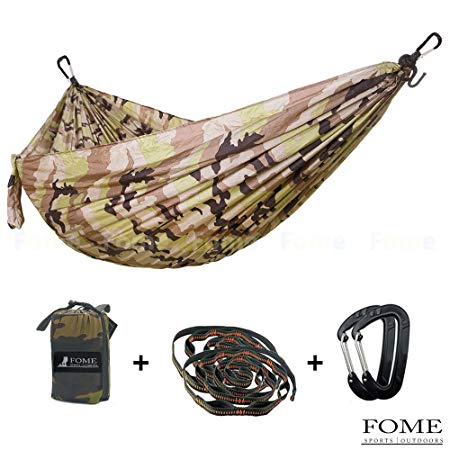 Camping Hammock, FOME SPORTS|OUTDOORS Ultralight Portable Nylon Fabric Outdoor Hammock 102 x 55 inch 660lbs Capacity with 2 x Tree Straps & Carabiners for Backpacking Travel