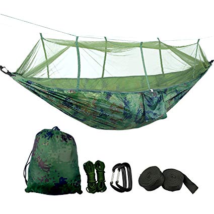 Camping Hammock, Aimotec Anti-Mosquito Portable Double Hammock Lightweight Parachute Hammock with 2 Heavy Duty Aluminum Alloy Gear for Hiking, Camping and outdoor