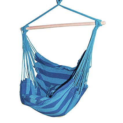 Adeco Royal Blue Hanging Hammock Chair for Indoor and Outdoor Spaces