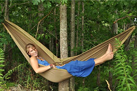 Lightweight Portable Nylon Fabric Parachute Hammock Outdoor Camping Multifunctional Hammocks for Backpacking, Travel, Beach, Yard Brown