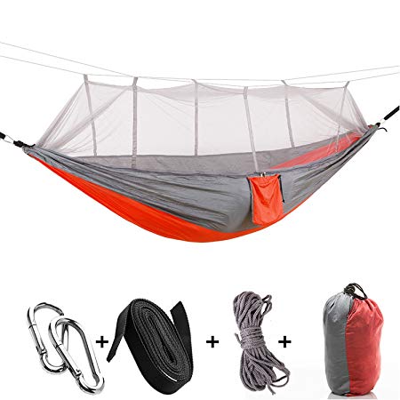 A-MORE Camping Hiking Hammock Mosquito Net Outdoor Nylon Fabric Lightweight Double Travel Beach Yard Backyard