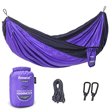 Browint Double & Single Camping Hammock, Extra Large, 24 Colors, Unique 220T Parachute Nylon Portable Hammock, Best Outdoor Hammock for Backpacking, Beach, Travel, Yard. 10’4