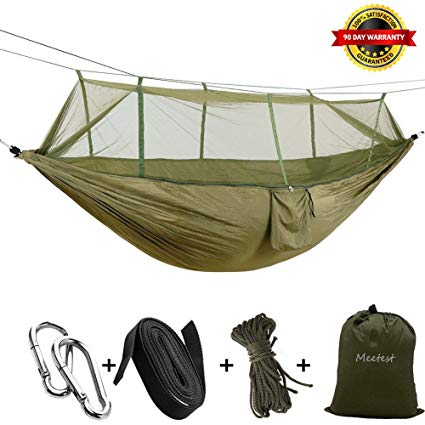 Meetest Camping Hammock with Mosquito Net can Withstand 440 LBS,Parachute Fabric Outdoor Portable Travel Double Bed Lightweight Fabric for Indoor,Camping,Hiking,Backpacking,Backyard,Beach by 2018 New