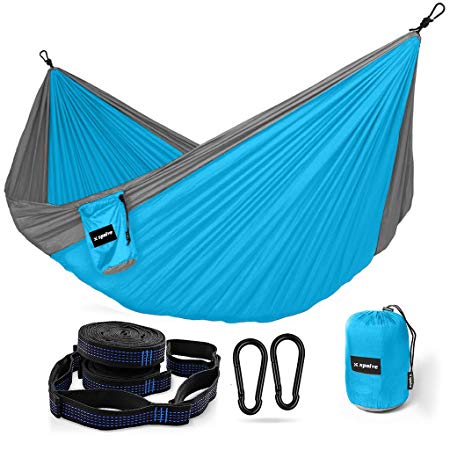 XSPOLVE Double Camping Hammock with Tree Straps Portable Parachute Nylon Hammock for Hiking Backpacking