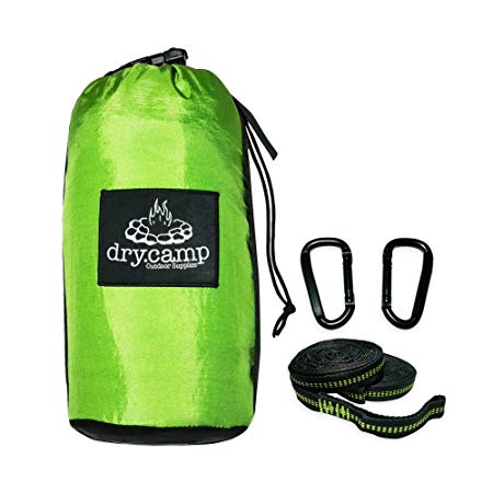 dry.camp Portable Double Hammock with Straps & Carabiners by (Green) - Heavy Duty, 500 lbs Weight Limit, Lightweight - Perfect for Camping, Backpacking - Camping Gear Must Have