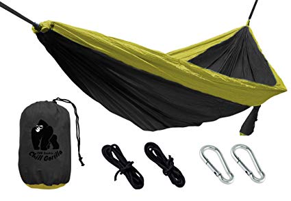 CHILL GORILLA DOUBLE HAMMOCK. Perfect for Backpacking Camping Travel Beach Yard. Portable Parachute Hammock. Easy to Setup. 126