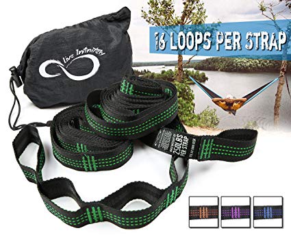 Hammock Hanging Tree Straps- Adjustable 16 Loop Per Strap - Stretch Resistant Poly Filament Webbed Straps With Triple Stitched Connection Points & Cinch Top Carrying Bag