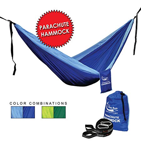 Fox Run Single or Double Parachute Hammock – SLEEP LIKE A BABY Lightweight for Camping, Hiking, Backpacking, Backyard Adventures - FREE HANGING STRAPS - by Outfitters