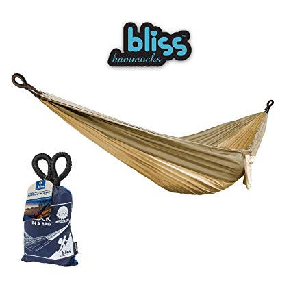 Bliss Hammocks - To Go Hammock in a Bag - Portable Hammock Ideal For Camping, Backpacking, Kayaking & Travel, Gold & Brown