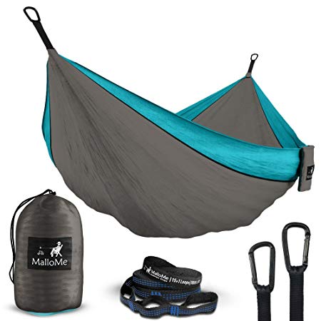 MalloMe Double Portable Camping Hammock - 27 Colors - Heavy Duty Tree Straps Included In Most Colors