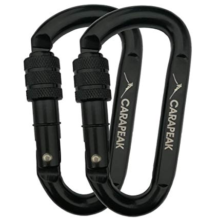 CARAPEAK 30kN Heavy Duty Screwgate Locking Snag-Free 2 3 4 6 Pack Set D Shape Carabiner, Strong Steel Clip for Gym, Hammock, Hunting Black