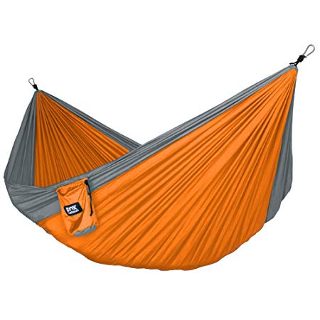 Fox Outfitters Neolite Single Camping Hammock - Lightweight Portable Nylon Parachute Hammock for Backpacking, Travel, Beach, Yard. Hammock Straps & Steel Carabiners Included