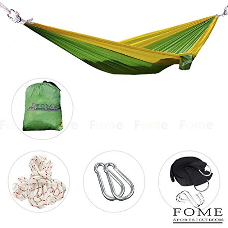 FOME SPORTS|OUTDOORS Parachute Fabric Hammocks Ultralight Camping Hammock Hanging Bed 108 x 57 inch 440lbs Capacity + Free Hammock Tree Hanging Adjustable Straps One Year Warranty