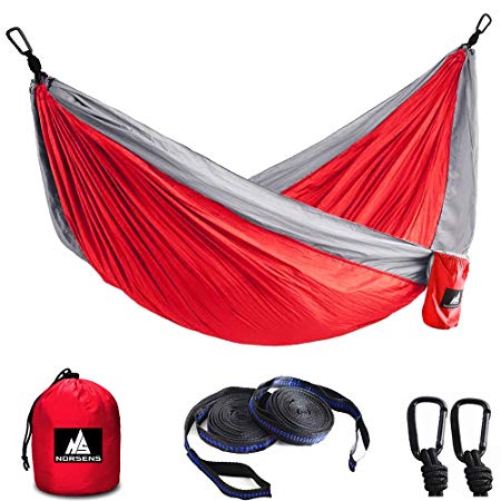 Norsens Nylon Lightweight Portable Double Hammock for 2 Person Camping, Hiking, Backpacking, Travel, Beach, Yard and Outdoor. 118''(L)78''(W)