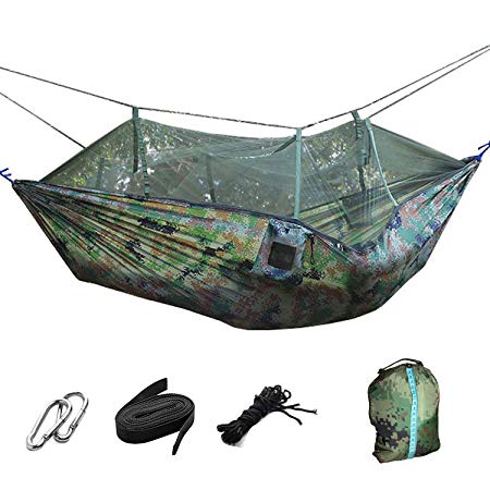 Lightweight Portable Foldable Double Camouflage Parachute Hammock Tent with Mosquito Net Hanging Bed for Outdoor Military Camping Hunting Backpacking Travel Include Tree Straps Hooks Storage Bag