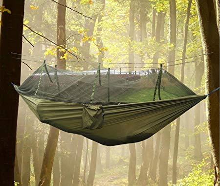 douper Parachute Cloth 2 Person Hammock with Mosquito Net Air Tent Army Green