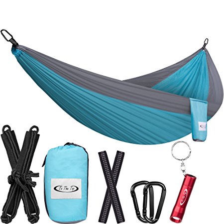 ToTheTop Durable Double Camping Hammock for Outdoor Hiking and Backpacking, Lightweight, Compact, and Breathable 210T Parachute Nylon, Portable mildew-resistant Hammocks for Camping Gear