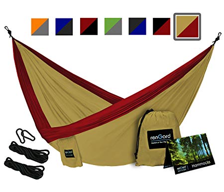 RenGard Portable Camping Hammock - Sturdy and Breathable Parachute Nylon built; Multi-functional Ultralight Premium Quality Family Hammock- Single&Double