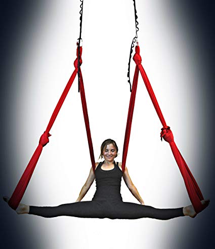 Deluxe Aerial Yoga Hammock (Yoga Swing or Sling for Aerial Yoga) (Dark Red)